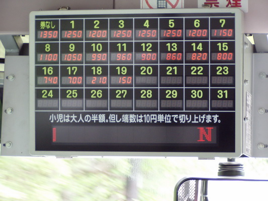 16. 5. 2006 12:28:09: Japonsko 2006 - Nikko - tabule s cenami v autobuse (Bobek)